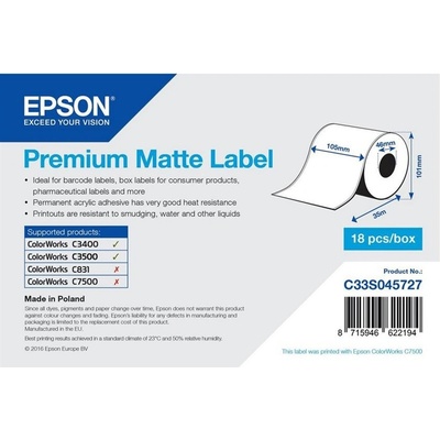 Epsonlabel Epson Premium Matte Label - Непрекъснат ролър: 105mm x 35m (C33S045727)