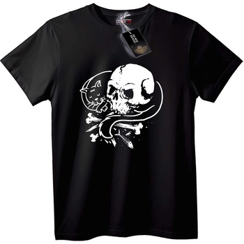 NOONEBRAND Тениска Череп и Котка - M, Black