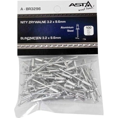Trhacie nity hliník-ocel, 3,2 x 9,6 mm, s plochou hlavou, sada 100 ks - ASTA A-BR3296