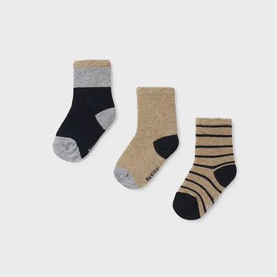Mayoral Сет 3 чифта чорапи в бежово и тъмно синьо с мотиви за бебе момче Майорал