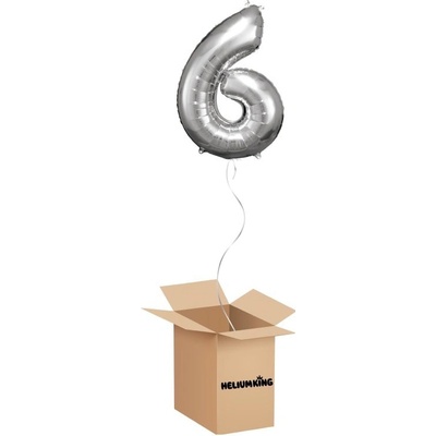 HeliumKing Balónový box Narodeninové číslo 6 strieborný 86 cm