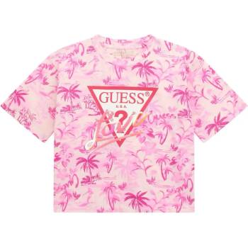 GUESS Широка розова тениска за момиче с палми и розово лого Guess Love