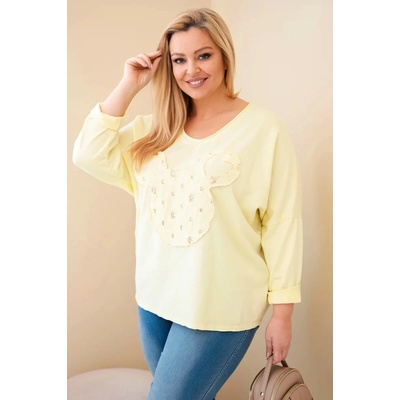 Kesi Dámska bavlnená blúzka Plus Size s výstrihom do V biela Žltá
