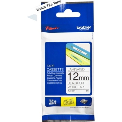 Brother TZ Tape BROTHER 12mm Black on White, Laminated, 8m lenght, for P-Touch (TZE231)