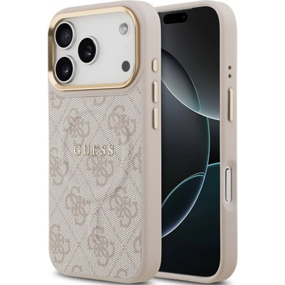 GUESS Калъф Guess - 4G Gold Frame, iPhone 17 Pro, MagSafe, розов (3666339519537)
