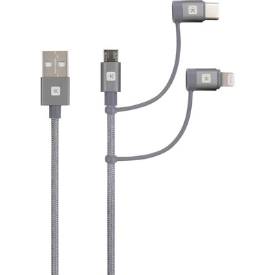 Кабел Skross 3 в 1, USB-A - USB-C/ Lightning/ Micro USB , Метална оплетка, 1.2 м (SKCA00143-1120CN)