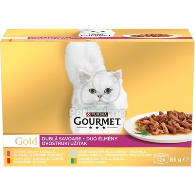 Gourmet Gold Duo изживяване мокра храна за котки асорти - патица, говеждо, морска риба, заек 2 x