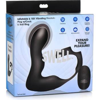 Swell Inflatable & Vibrating Prostate Plug + Cock & Ball Ring Remote Control Black