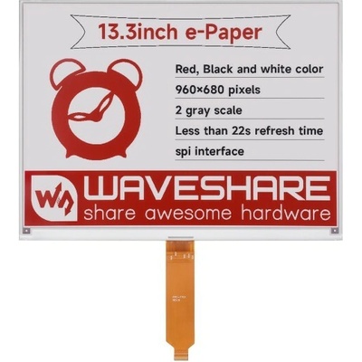 Waveshare 13.3inch e-Paper Display (B), E-Ink Display, 960×680 pixels, Red / Black / White, SPI Communication