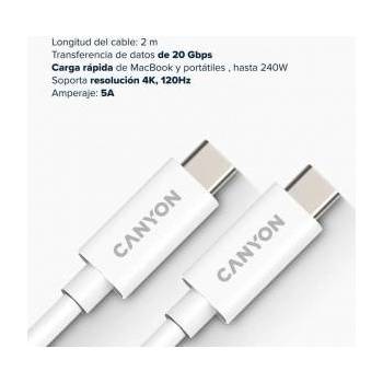 CANYON CANYON USB Cable USB-C/USB-C Cable, UC-42, 20Gbps, 240W, 2m, White