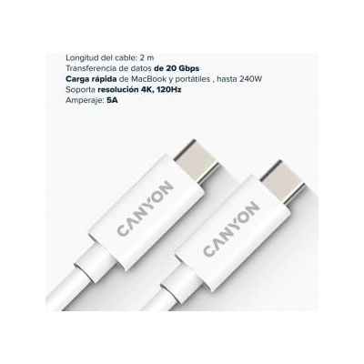 CANYON CANYON USB Cable USB-C/USB-C Cable, UC-42, 20Gbps, 240W, 2m, White