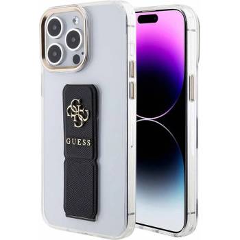 GUESS PU Grip Stand 4G Metal Logo Case - хибриден удароустойчив кейс с поставка за iPhone 15 Pro (прозрачен)