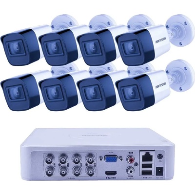 HIKVISION Комплект Видеонаблюдение 8 Bullet Камери 5MP H. 265+ DVR с 20m IR (ZK82025W)