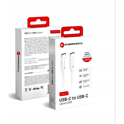 Forcell C339 nabíjací USB-C > USB-C QC4.0 5A/20V PD100W, 2m, bílý