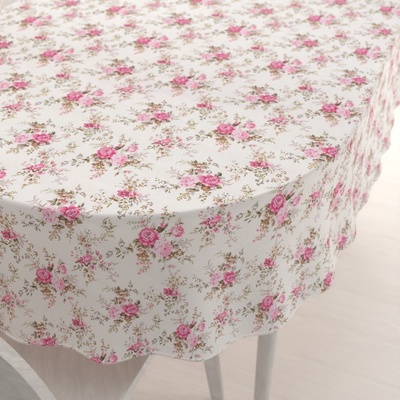 Biante Dekorační oválný ubrus PML-107 Růžové růžičky na bílém 100x140 cm