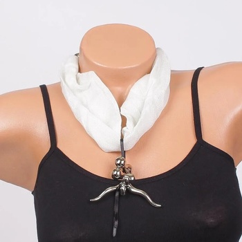 Image 1 of Копринено фишу-колие в бяло с висулки