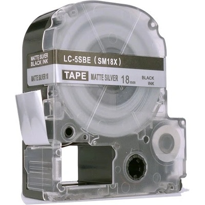 Compatible Epson LK-5SBM, SM18X, C53S672094, 18mm x 9m, черен печат / матов сребърен фон, съвместима лента (LKSM18X)