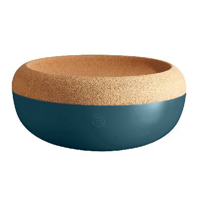 Керамична купа / фруктиера с корков капак Emile Henry Large Storage Bowl 36 см - цвят синьо-зелен (EH 8765-97)