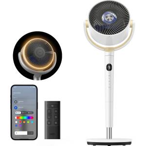 DREO Smart Pedestal Fan with RGB Light, 120° +120° Oscillating Fan with Remote Control, 20dB Quiet Floor Fan for Bedroom, 90ft, 8H Timer, White - DR-HPF008S (DR-HPF008S)