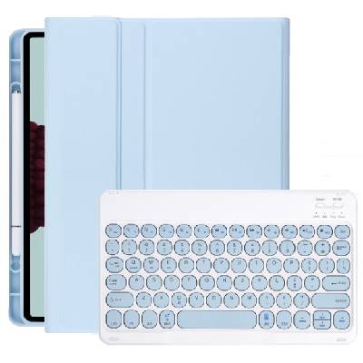 Калъф с клавиатура с кръгли бутони, тъчпад и място за Apple Pencil за iPad Air 4 (2020) / Air 5 (2022) / Pro 11" (2018) - синьо (75462)