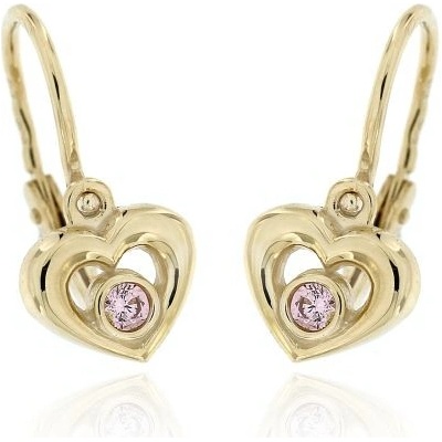 Zlatnictví U Kostela dětské zlaté náušnice růžová srdíčka 427R