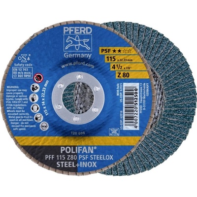 PFERD TOOLS 67668115 PFF 115 Z 80 PSF STEELOX vějířovitý brusný kotouč Průměr 115 mm Ø otvoru 22.23 mm Zrnitost 80 nerez