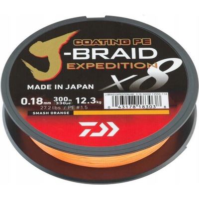 Daiwa Pletená Šnúra J-Braid X8 Expedition Smash Orange 150m 0,06mm 5,2kg