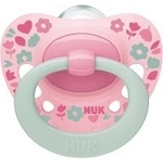 Nuk Силиконова залъгалка NUK - Signature, Розова с цветя, с кутия за стерилизиране, 18-36 m (10739680_flower)
