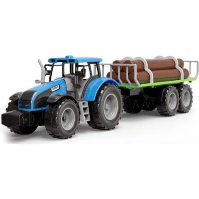Alltoys Traktor na setrvačník s valníkem a se dřevem modrý