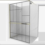 Mexen Kioto+ душ стена с рафт Walk-in 130 x 200 cm, черен модел, златен - 800-130-121-50-78 (800-130-121-50-78)