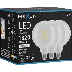 Mexen Vintis 3x LED филаментна крушка E27, G125, 10W, Неутрална - 4000K, 1320 lm, clear (L158-E27-1040-00x03)