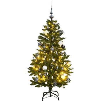 vidaXL Изкуствена коледна елха с шарнири, 150 LED и топки, 150 см (3210102)