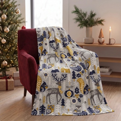 BBK vánoční deka z mikrovlákna Festive Pets šedá 130x170