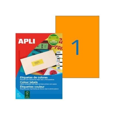 Etikety farebné 210x297mm APLI A4 100 hárkov fluo oranžové
