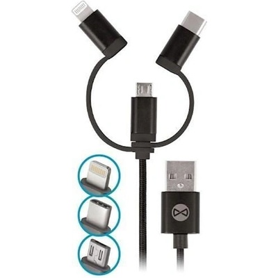 Forever T_01626 datový 3v1 USB/microUSB, Lightning, USB-C, 1m, černý