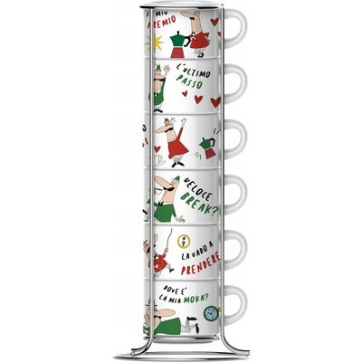BIALETTI Taliansko porcelánové šálky na espresso so stojanom 6 x 70 ml