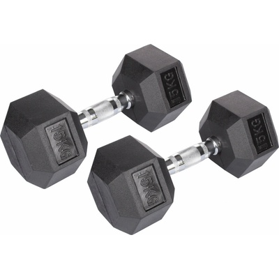 Merco Hex Rubber Dumbbell činka hmotnost 15 kg