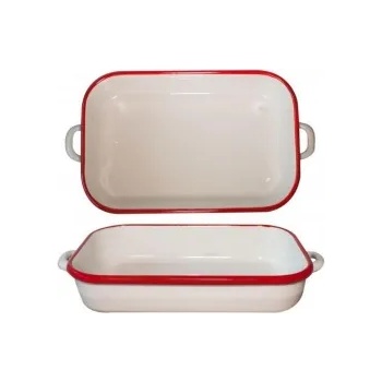 Image 1 of HORECANO Емайлиран ростер правоъгълен 32см крем/червено retro-(141/32 105+105) (0160208)