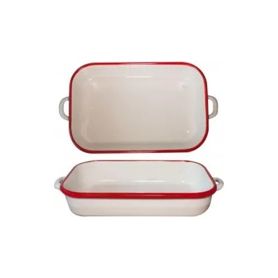 HORECANO Емайлиран ростер правоъгълен 32см крем/червено retro-(141/32 105+105) (0160208)