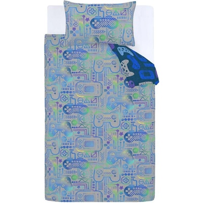 Catherine Lansfield Синьо-сиво единично детско спално бельо от микрофибър 135x200 cm Gamer - Catherine Lansfield (BD/59722/W/SQS/GY)