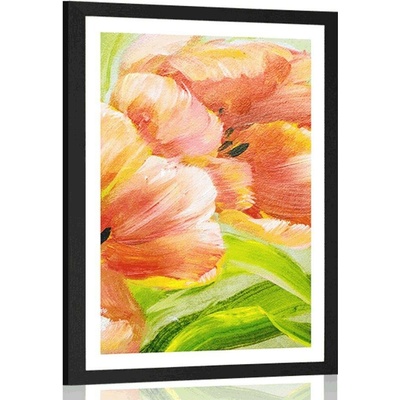 Plakát s paspartou červené tulipány ve vintage provedení - 30x45 white