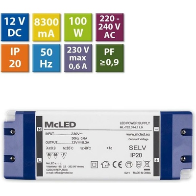 McLED LED transformátor 12V/100W ML-732.074.11.0