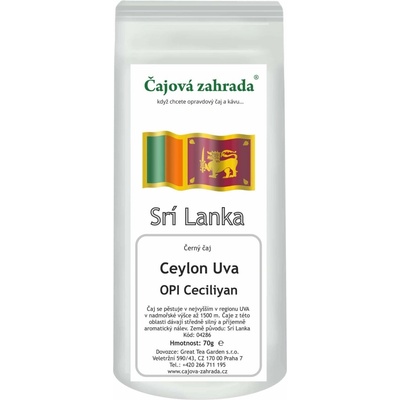 Čajová zahrada Ceylon Uva OPI Ceciliyan černý čaj 70 g