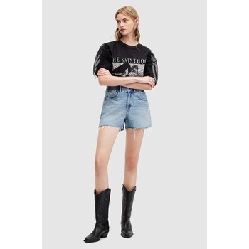 AllSaints Дънков къс панталон AllSaints HAILEY DENIM SHORT в синьо с изчистен дизайн с висока талия W006EA (W006EA)