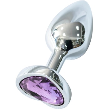 Sunfo - метален анален плъг със сърцевиден лилав камък (сребрист)