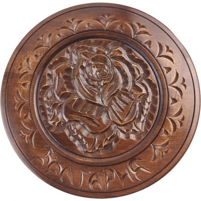 Декоративна дърворезбована чиния в цвят орех (5990)