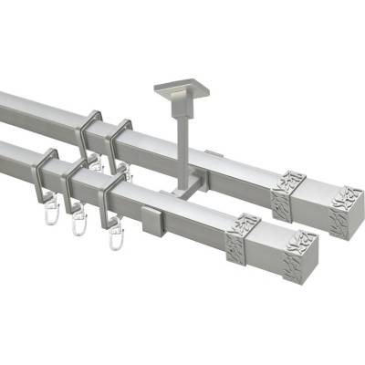 OK-GarnýžeCZ Garnýž kovová hranatá dvouřadá 20x20mm Roma double satina 390 cm do stěny / na tunýlek - bez kroužků