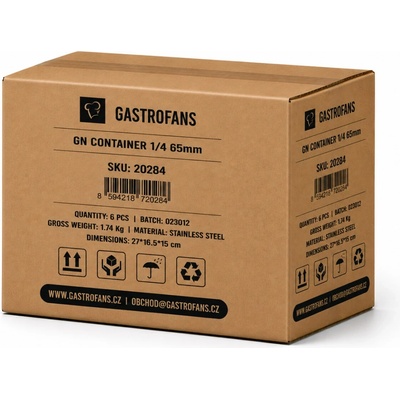 Gastrofans Výhodný multipack 6x Gastronádoba 1/4 GN 65 mm, nerezová, plná