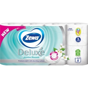 ZEWA Тоалетна хартия Zewa Deluxe Jasmine Blossom, 3-слойна, 8 ролки, ролка 19, 3 м