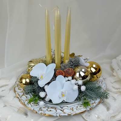 Ikebana MagicHome Vianoce prírodná zlatá adventná 50x16x9 cm